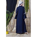 Front open embroidery abaya with Bell sleeves- Navy Blue